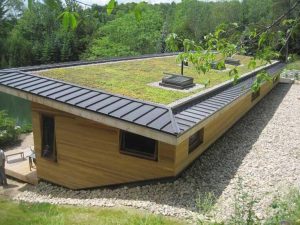 house with a green roof