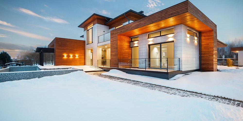 Modern energy efficient house in winter
